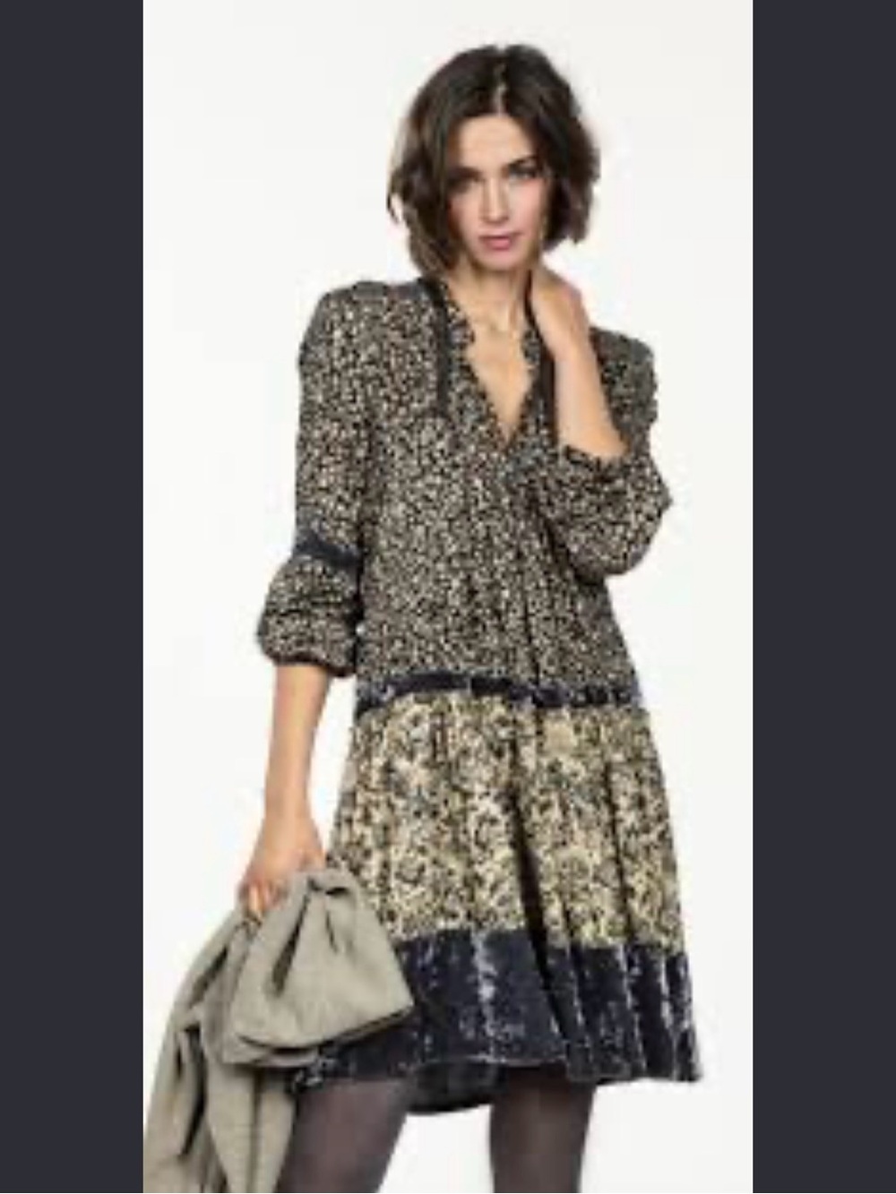 Beate Heymann Mixed Floral Tiered Midi Dress in Black and Cream